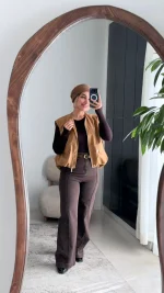 شلوار جین واید لگ قهوه ای کوکی